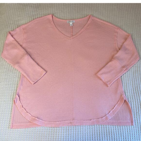 Vintage X America Cozy Pink V Neck Waffle Knit Long Sleeve Oversized Tee Large - Picture 6 of 10